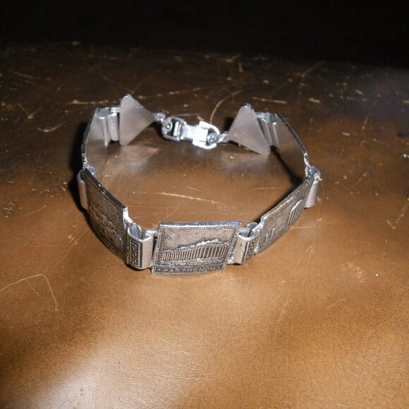 Vintage Unisex Silver Tone Bracelet Greece Souvenir Tchotchke - Picture 6 of 6